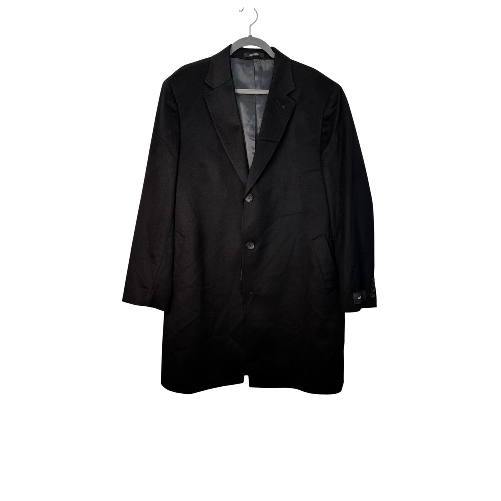 Nordstrom Cashmere Overcoat Men's 46R Black MTR Italian Made Fabric